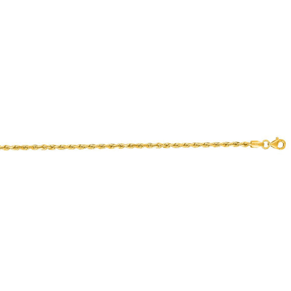 10K Solid Yellow Gold Diamond Cut Rope  Bracelet 2.5mm thick 9 Inches