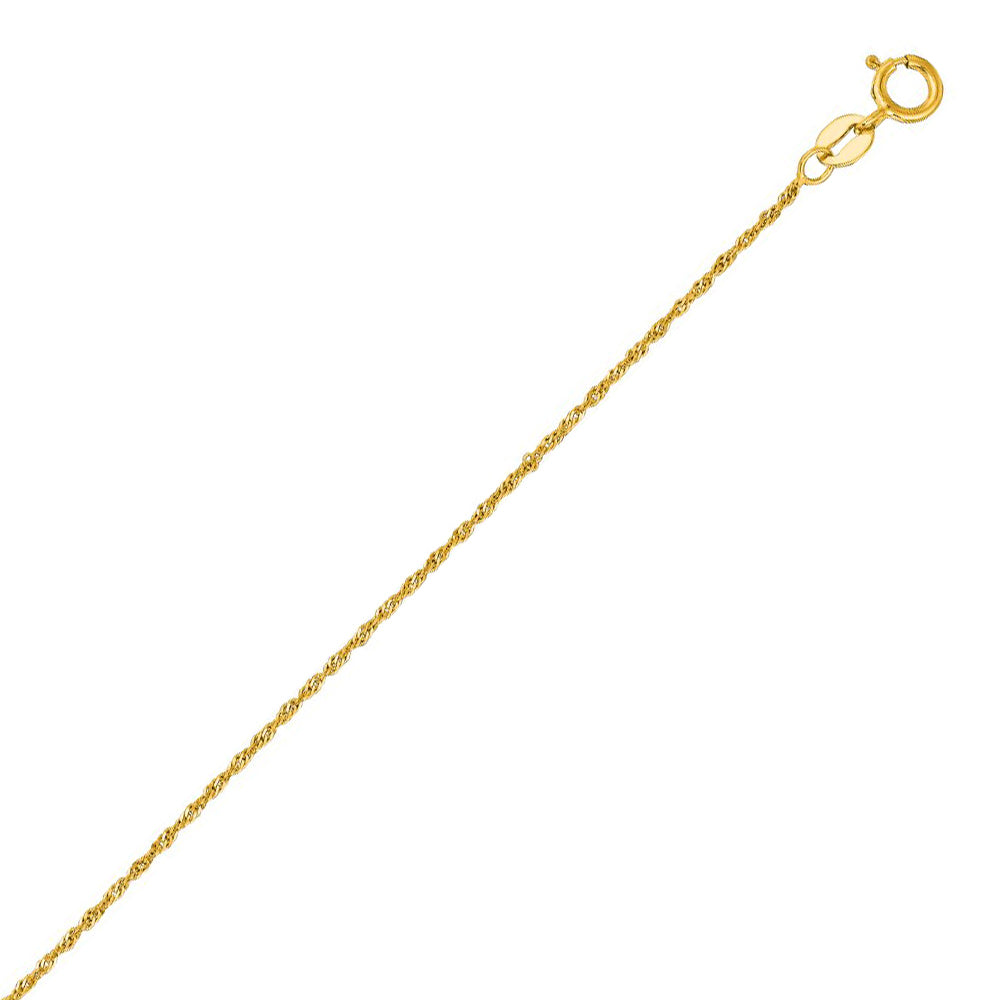 10K Solid Yellow Gold Singapore Chain Necklace 1mm thick 18 Inches