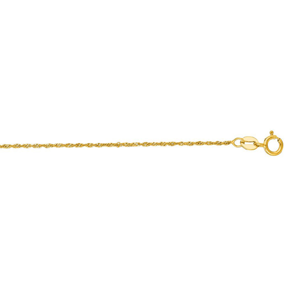 10K Solid Yellow Gold Singapore Chain Necklace 1mm thick 20 Inches