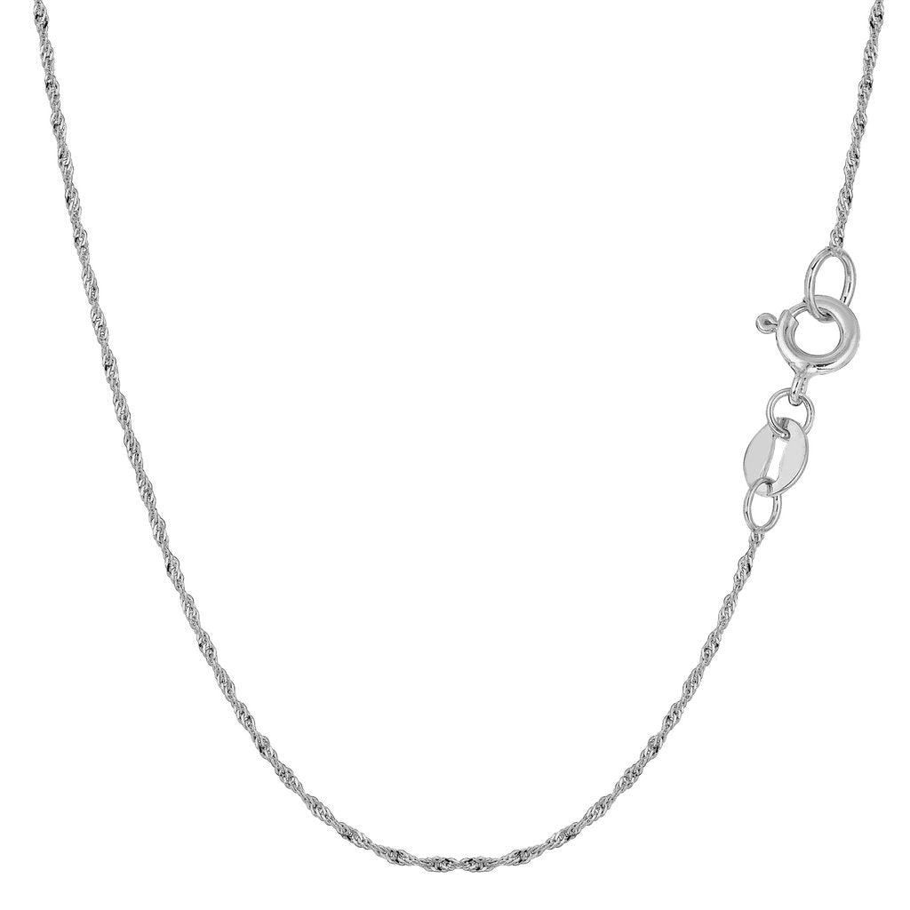 10K Solid White Gold Singapore Chain Necklace 1mm thick 16 Inches