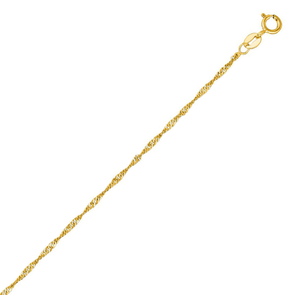 10K Solid Yellow Gold Singapore Chain Necklace 1.5mm thick 24 Inches