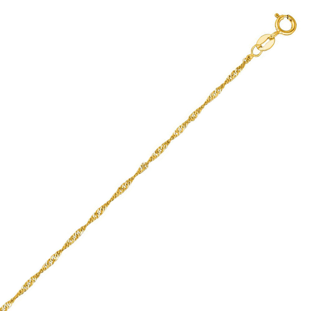 10K Solid Yellow Gold Singapore Bracelet 1.5mm thick 7 Inches