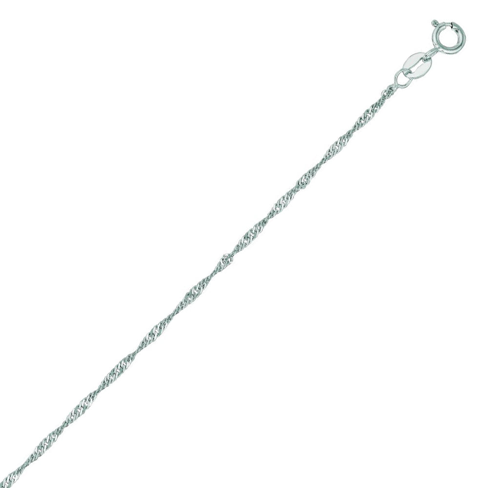 10K Solid White Gold Singapore Anklet 1.5mm thick 10 Inches
