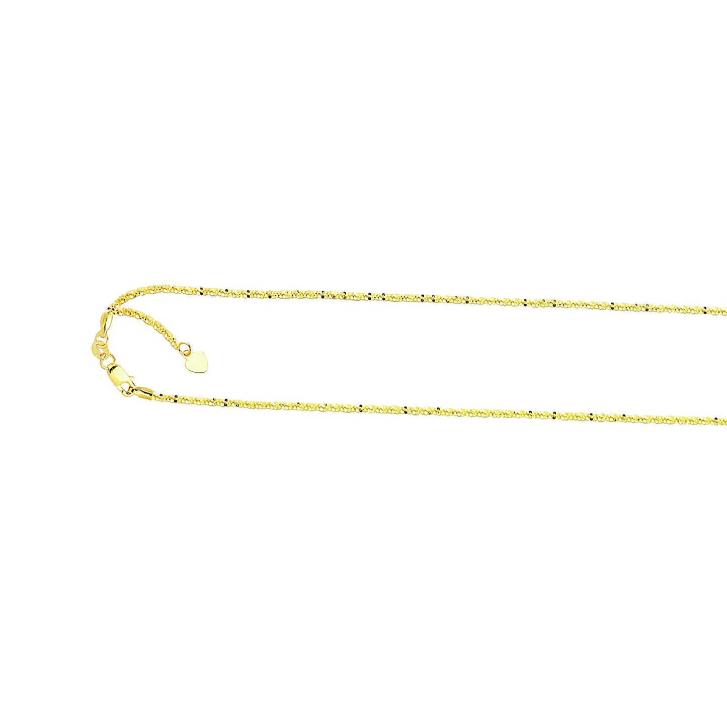 14K Solid Yellow Gold Adjustable Sparkle Chain Necklace 1.5mm thick 22 Inches