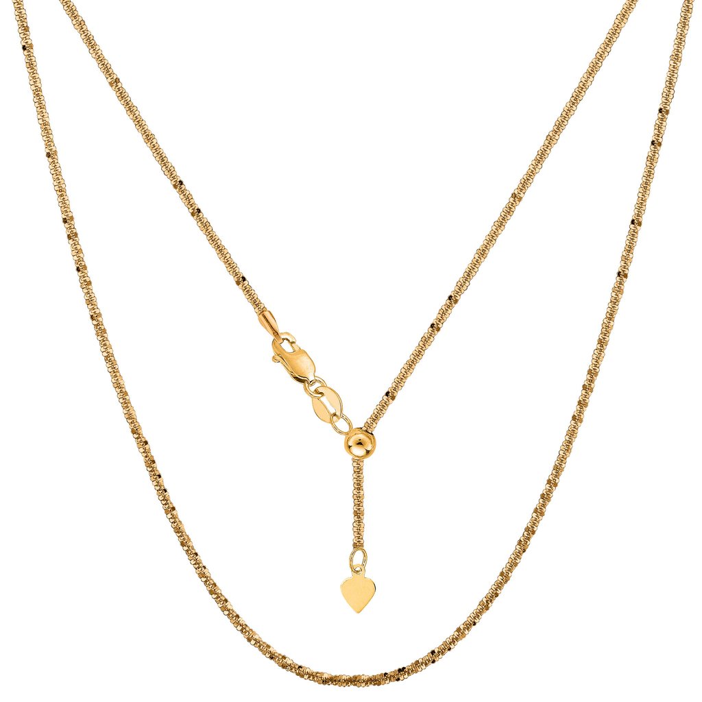 14K Solid Yellow Gold Adjustable Sparkle Chain Necklace 1.5mm thick 22 Inches