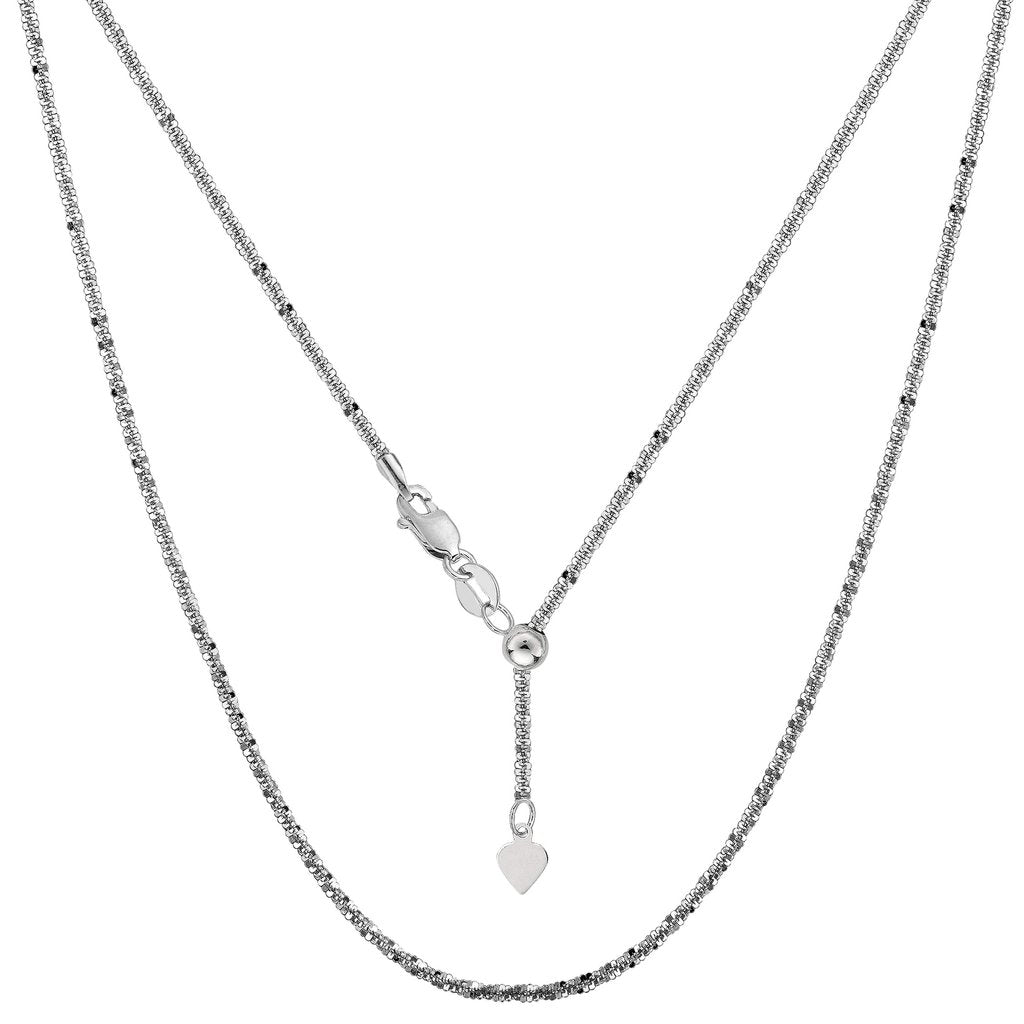 10K Solid White Gold Adjustable Sparkle Chain Necklace 1.5mm thick 22 Inches