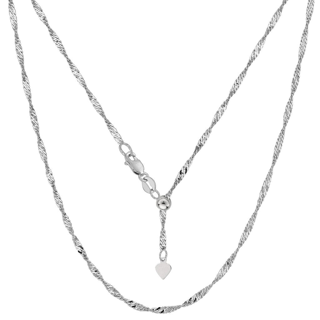 14K Solid White Gold Adjustable Singapore Chain Necklace 1.1mm thick 22 Inches
