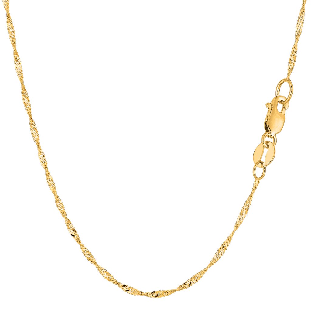 14K Solid Yellow Gold Singapore Chain Necklace 1.5mm thick 20 Inches