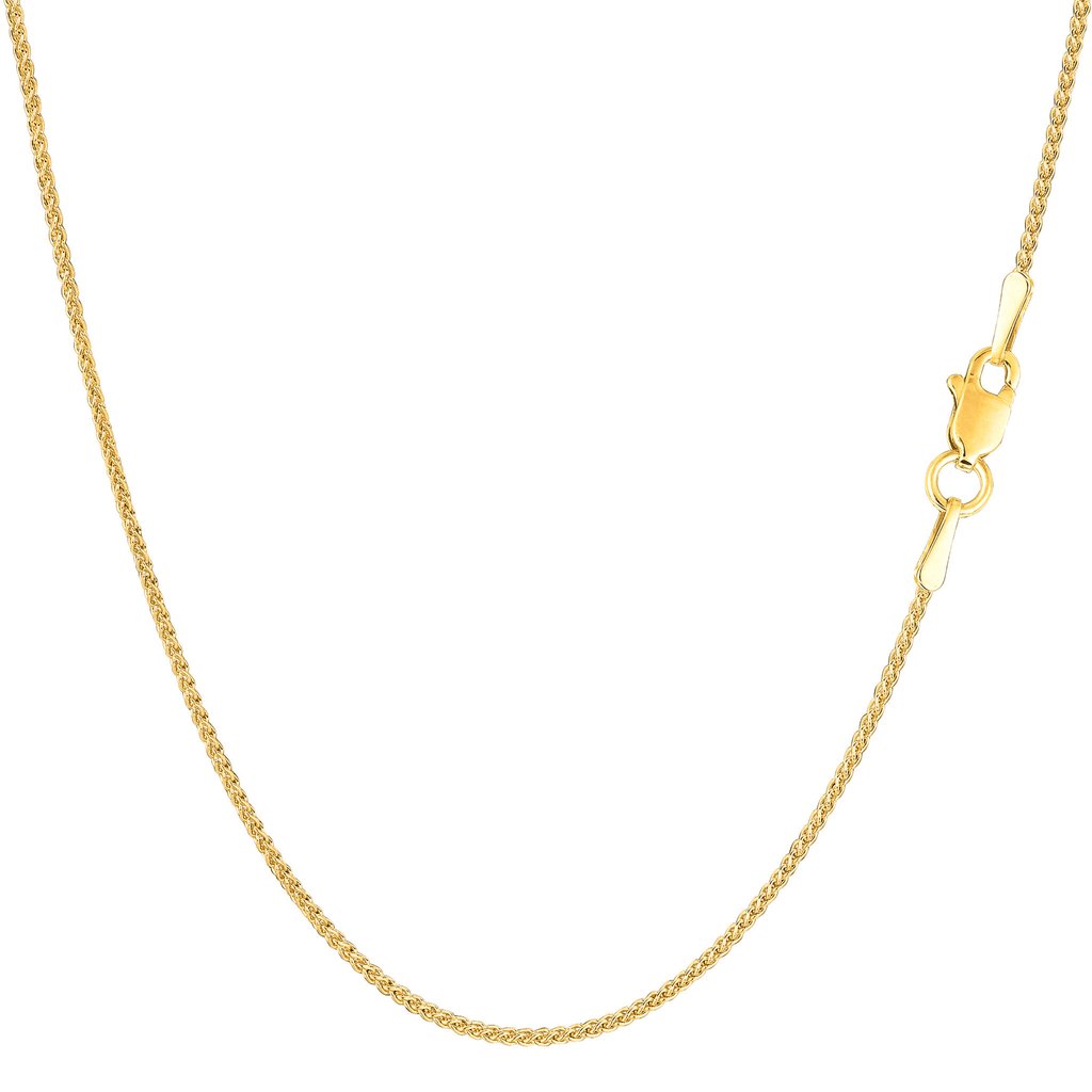 14K Solid Yellow Gold Round Wheat Chain 0.9mm thick 16 Inches
