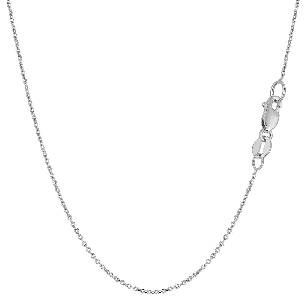 14K Solid White Gold Round Cable Link Chain 1.1mm thick 20 Inches