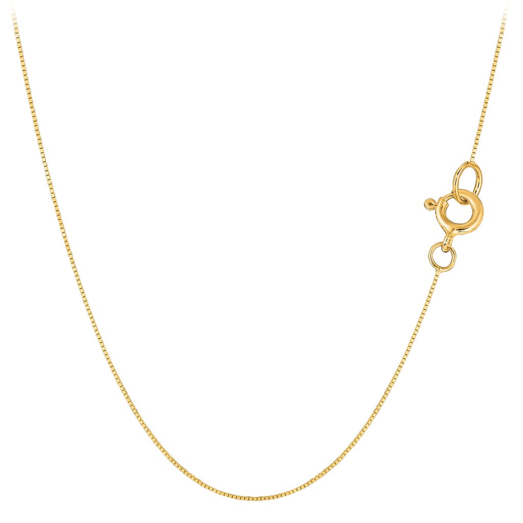 14K Solid Yellow Gold Classic Box Chain Necklace 0.45mm thick 18 Inches 