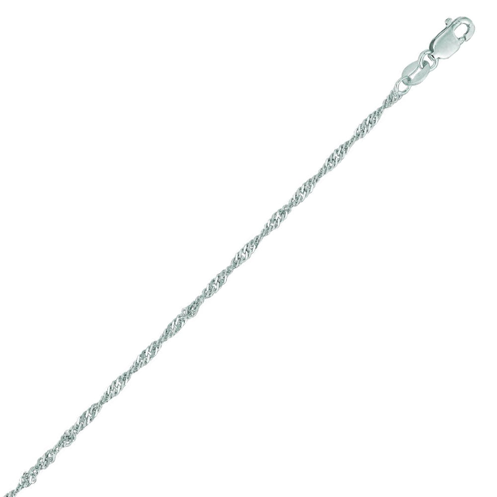 10K Solid White Gold Singapore Chain Necklace 1.7mm thick 18 Inches