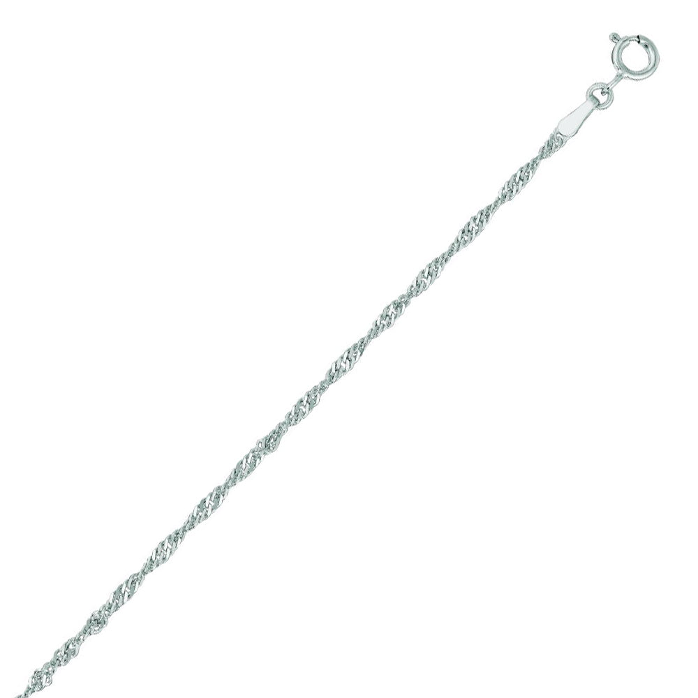 10K Solid White Gold Singapore Anklet 1.7mm thick 10 Inches