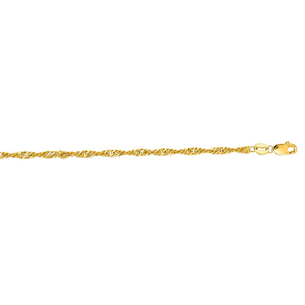 10K Solid Yellow Gold Singapore Chain Necklace 1.7mm thick 16 Inches
