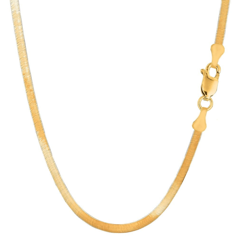 14K Solid Yellow Gold Herringbone Chain Necklace 3mm thick 20 Inches