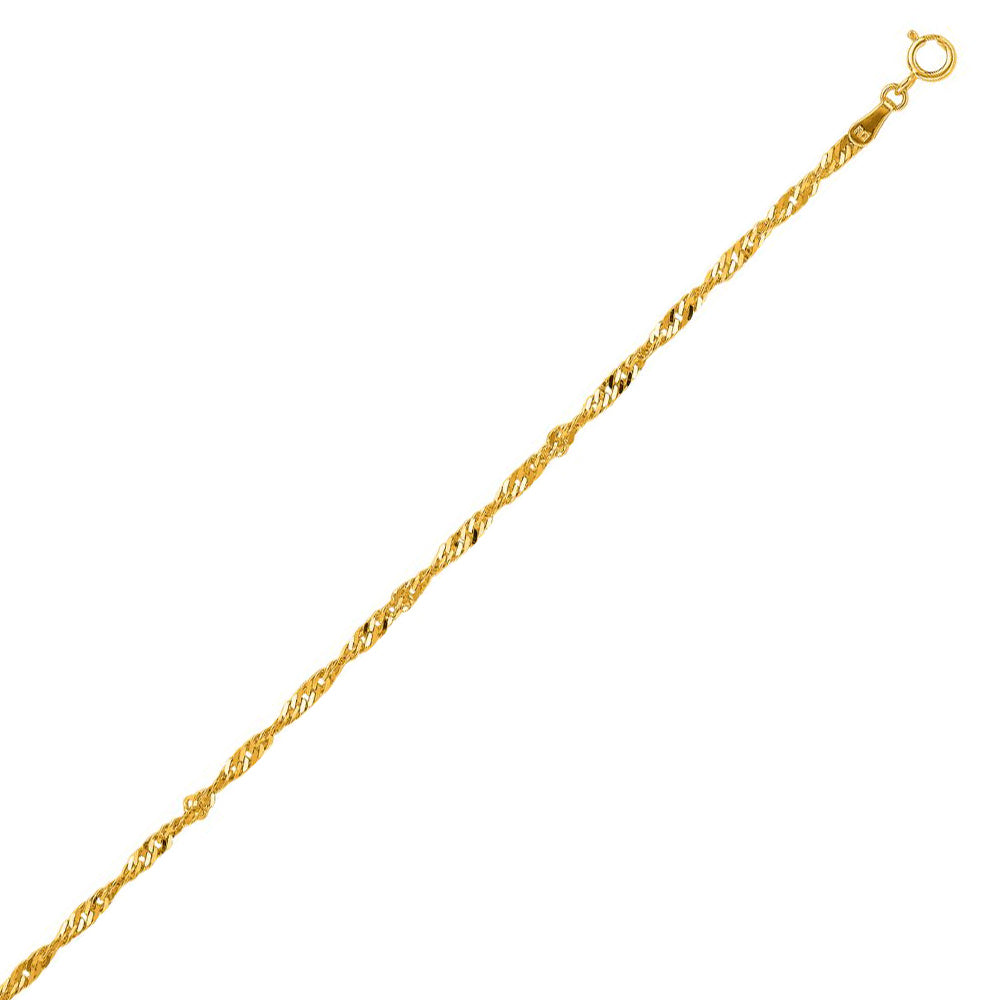 10K Solid Yellow Gold Singapore Bracelet 2.2mm thick 9 Inches