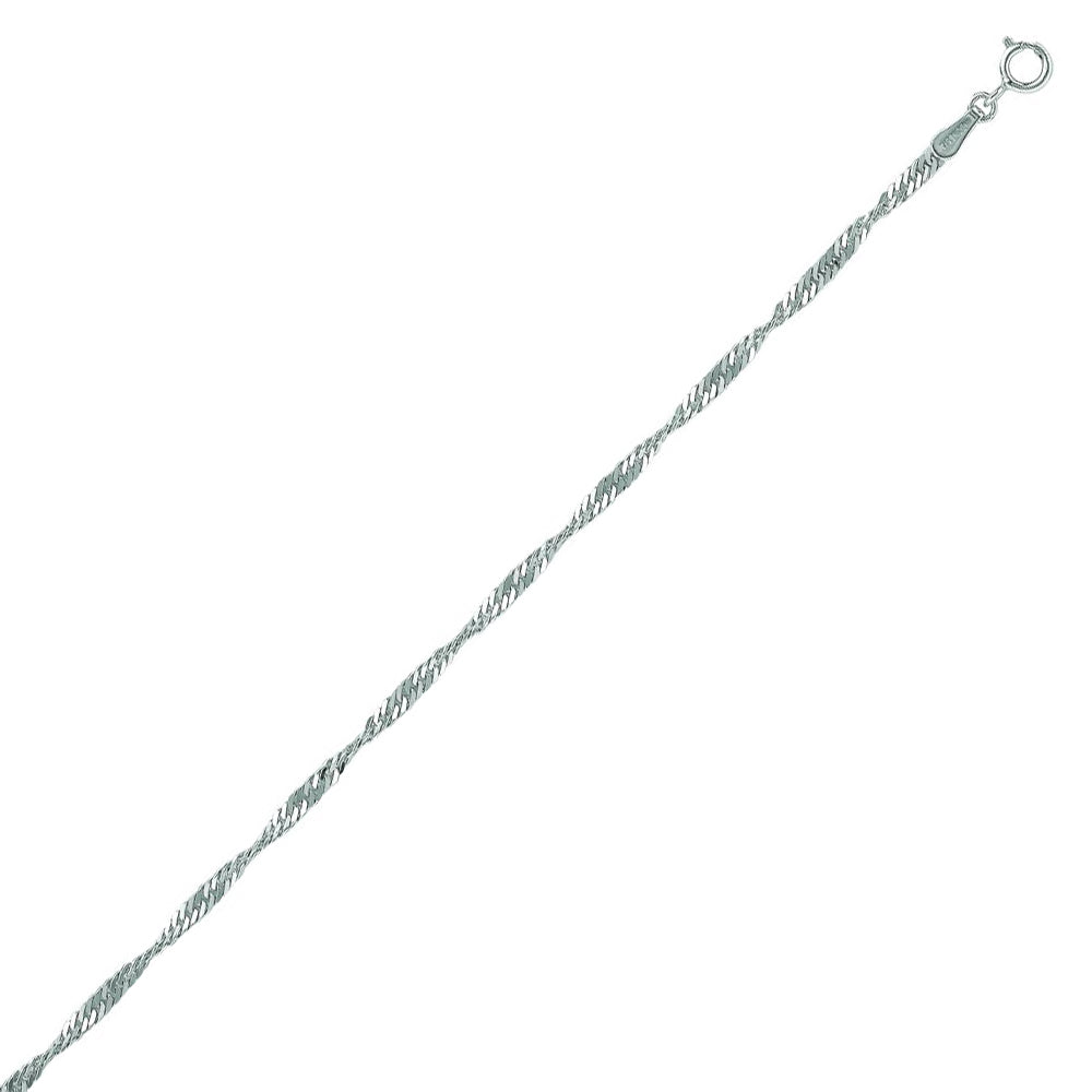 10K Solid White Gold Singapore Anklet 2.2mm thick 10 Inches