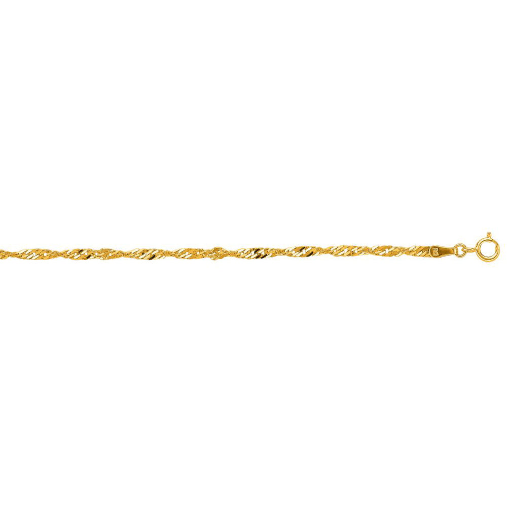 10K Solid Yellow Gold Singapore Chain Necklace 2.2mm thick 18 Inches