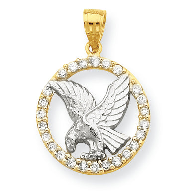 10K Gold & Rhodium CZ Circle w/Eagle Pendant
