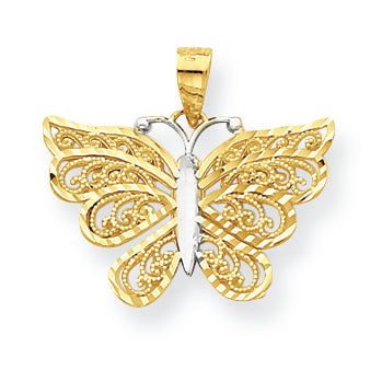 10K Gold & Rhodium Butterfly Pendant