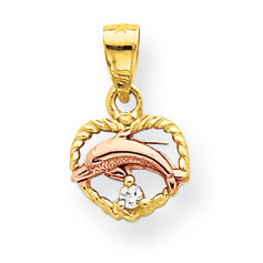 10K Gold Two-tone Dolphin Heart Charm