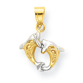 10K Gold & Rhodium Small Dolphin Charm