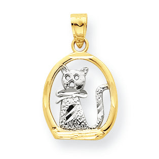 10K Gold & Rhodium Cat Pendant