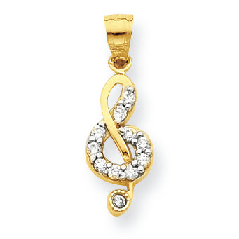 10K Gold CZ Treble Clef Charm