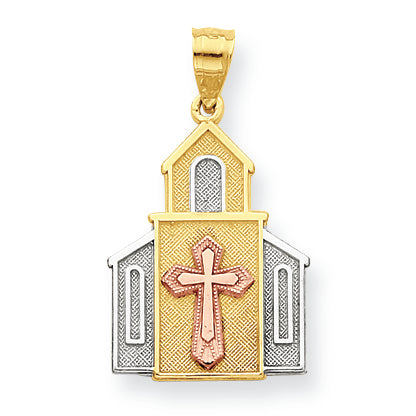 10K Gold Two-tone Church Pendant