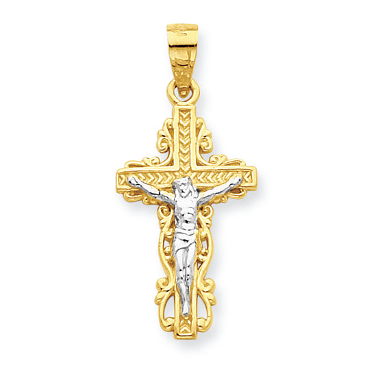 10K Gold & Rhodium Crucifix Pendant
