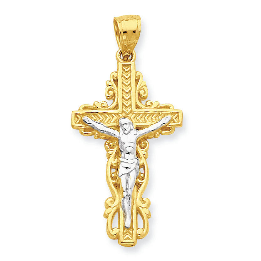 10K Gold & Rhodium Crucifix Pendant