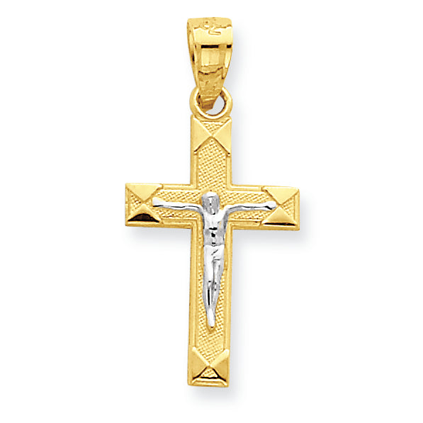 10K Gold & Rhodium Small Crucifix Pendant