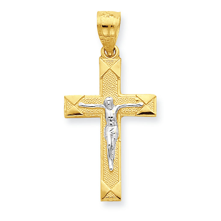 10K Gold & Rhodium Crucifix Pendant