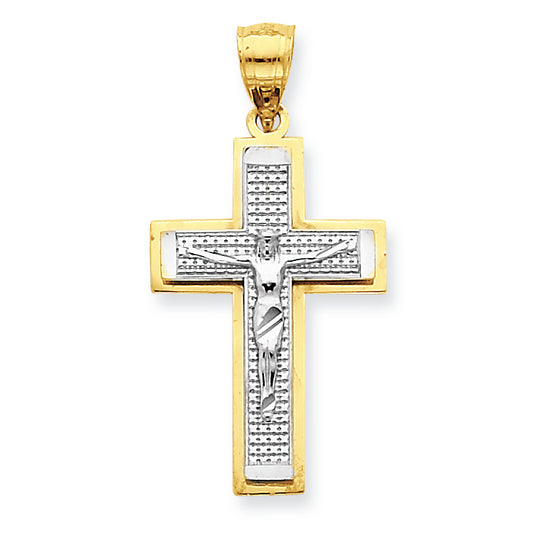 10K Gold & Rhodium Crucifix Pendant