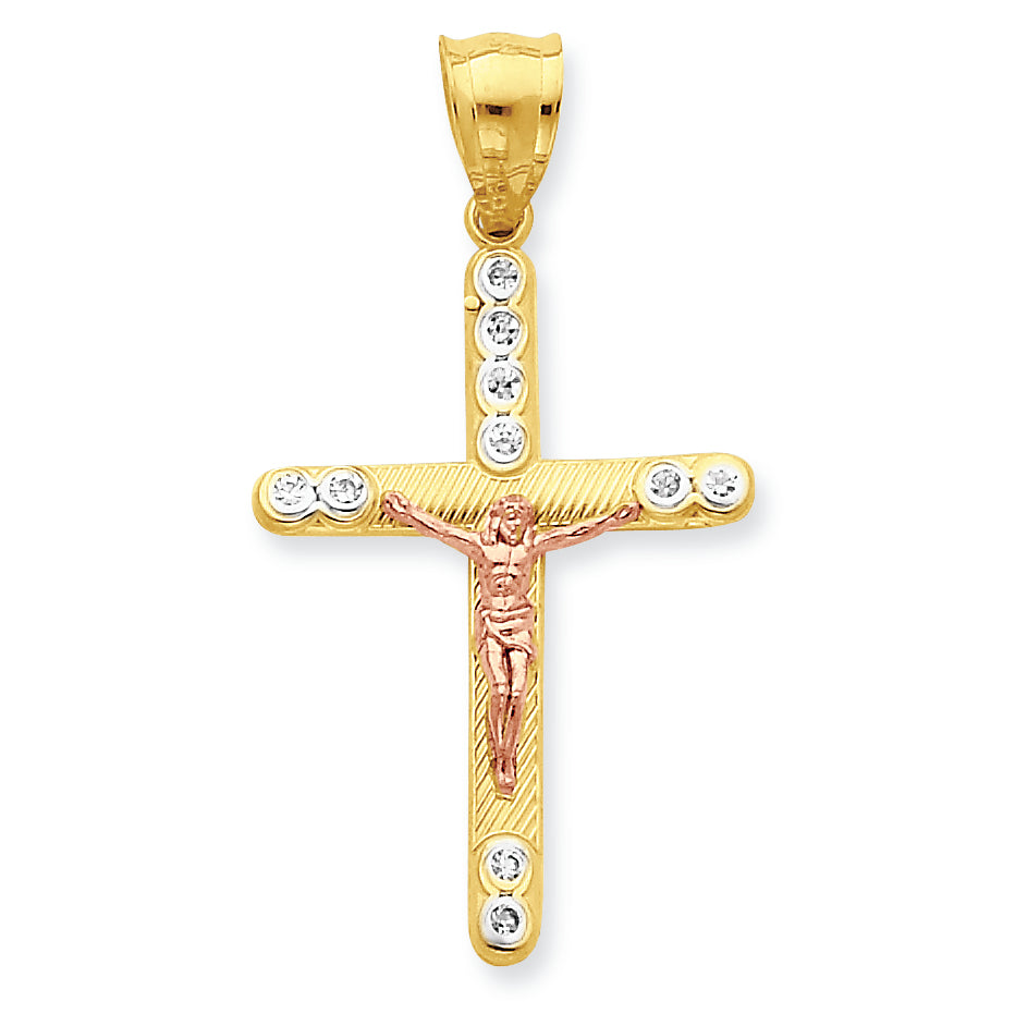 10K Gold Two-tone CZ Crucifix Pendant