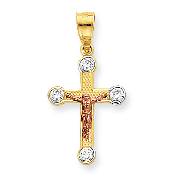 10K Gold Two-tone Small CZ Crucifix Pendant