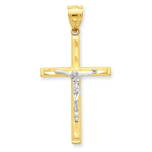 10K Gold & Rhodium Diamond-Cut Crucifix Pendant