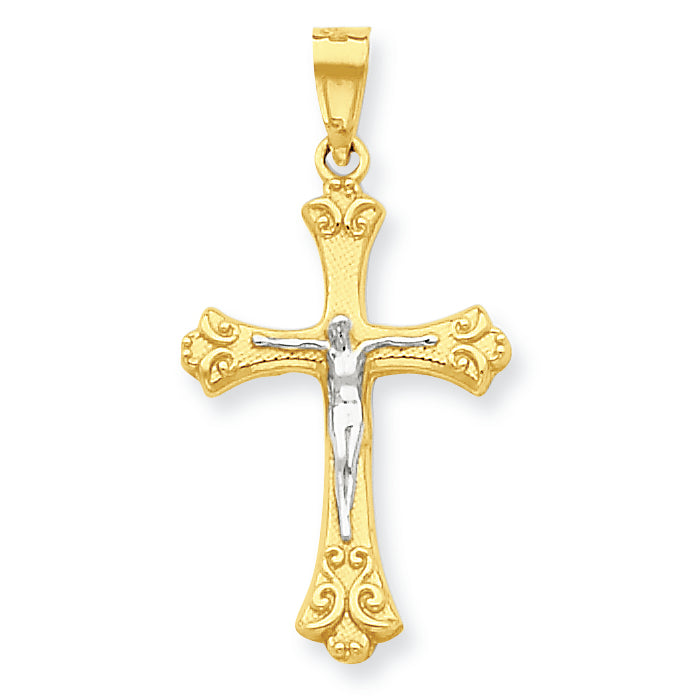 10K Gold & Rhodium Fleur de Lis Crucifix Pendant