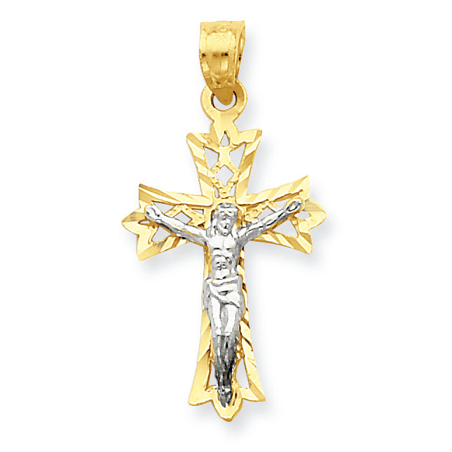 10K Gold & Rhodium Filigree Crucifix Pendant