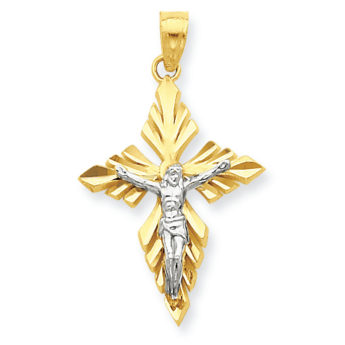 10K Gold & Rhodium Diamond-Cut Crucifix Pendant