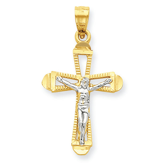 10K Gold & Rhodium Crucifix Pendant