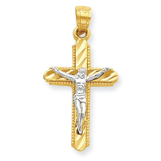 10K Gold & Rhodium Diamond-Cut Crucifix Pendant