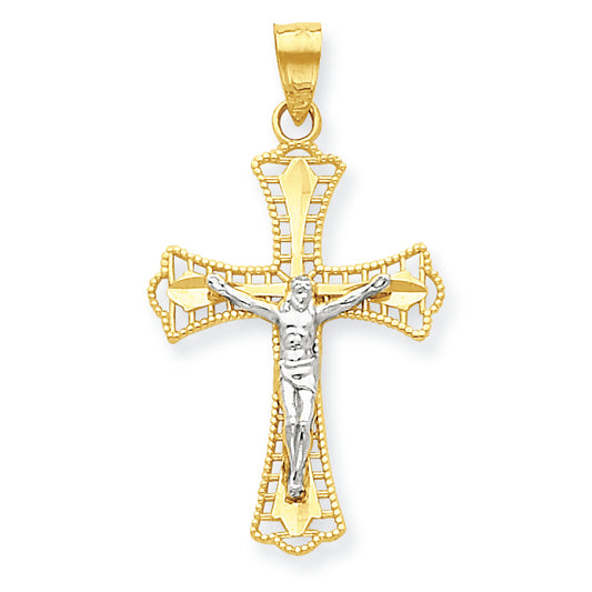 10K Gold & Rhodium Diamond-Cut Crucifix Pendant