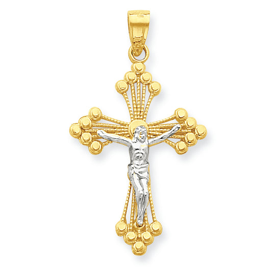 10K Gold & Rhodium Crucifix Pendant