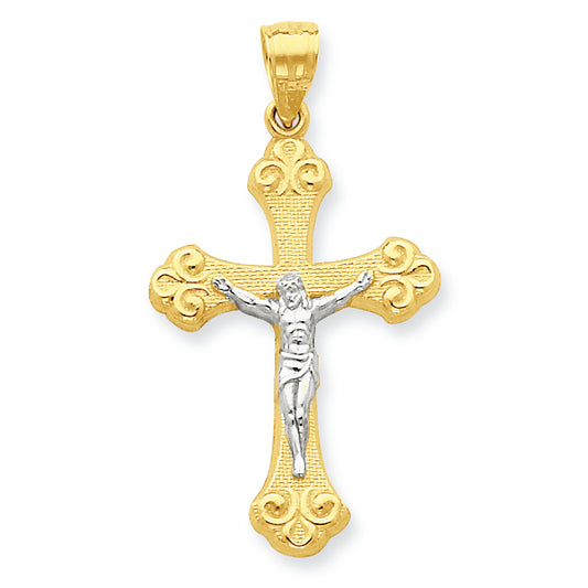 10K Gold & Rhodium Crucifix Pendant