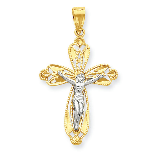 10K Gold & Rhodium Diamond-Cut Crucifix Pendant