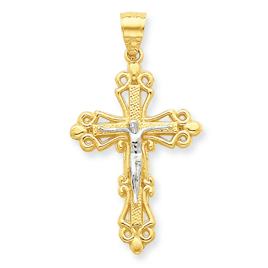 10K Gold & Rhodium Crucifix Pendant