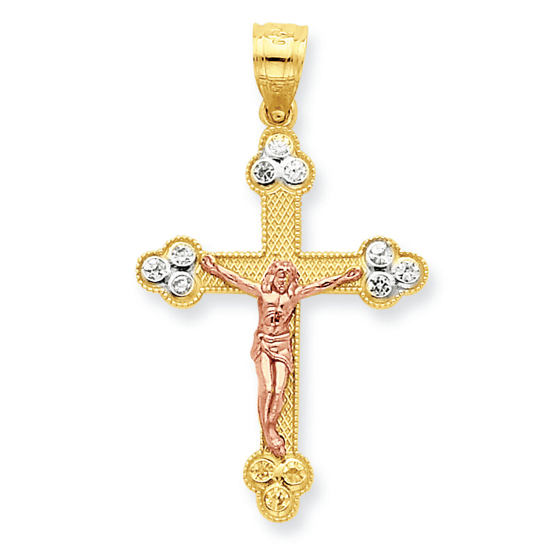 10K Gold Two-tone CZ Crucifix Pendant