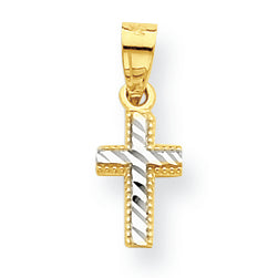 10K Gold & Rhodium Tiny Diamond-Cut Cross Pendant