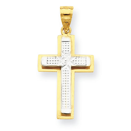 10K Gold & Rhodium Diamond-Cut Cross Pendant